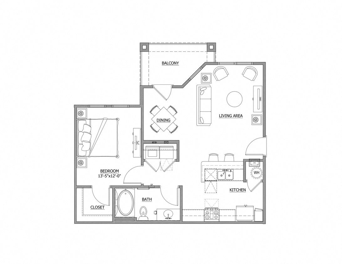 1 Bedroom Floor Plan at Gateway at Rock Hill Apartments 1 Bedroom at Gateway at Rock Hill Apartments